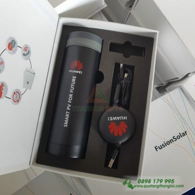 GIFTSET Bo Qua Tang (Binh Giu Nhiet Lock_Lock+Day Sac ba dau+Hop Dung Qua) in logo Thuong Hieu HUAWEI lam qua tang