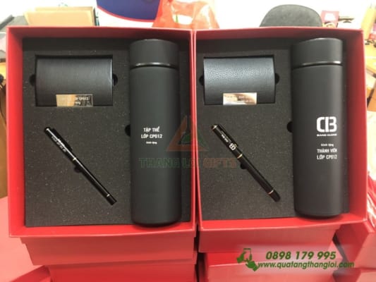 GIFTSET Bo Qua Tang(Binh Giu Nhiet+But Kim Loai+Hop Namecard) in khac logo theo yeu qua tang