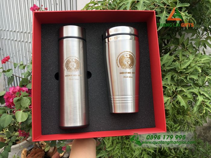 Bộ Giftset Bình giữ nhiệt Inox & Ly giữ nhiệt Inox - In logo Công đoàn cơ sở