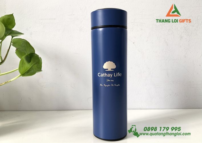 Binh giu nhiet Inox 304 Mau xanh - Khac logo CATHAY LIFE 