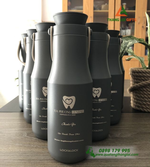 Binh giu nhiet co quai xach 470ml LHC4202 - Khac logo Ha Phuong Dental 