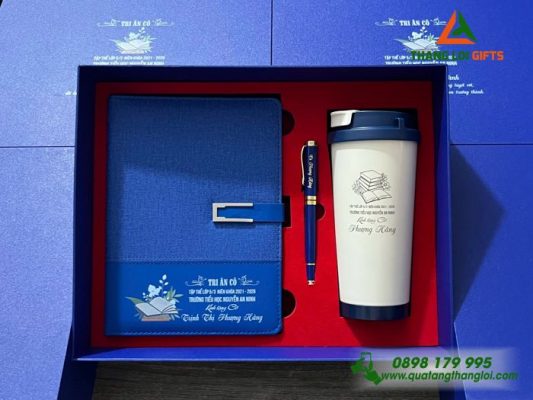 Bộ quà tặng in theo yêu cầu 3 món (Sổ tay+Ly giữ nhiệt 530ml+Bút ký)