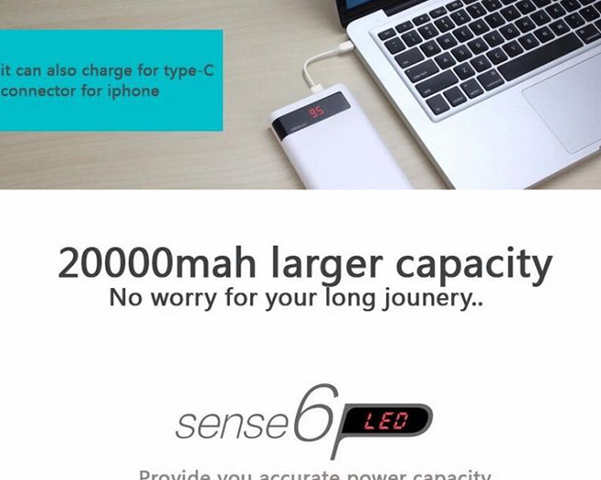 Pin Sac du phung Romoss Sense 6P 20000mAh - co man hinh LCD (HANG NHAP KHAU)