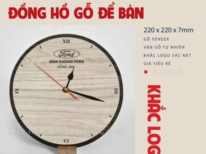 DHT 02 - Dong ho go de ban in logo qua tang