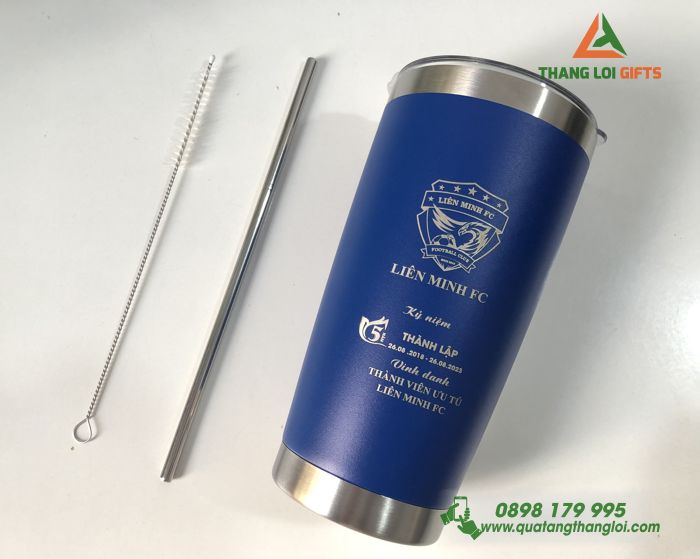 Ly giữ nhiệt Inox 600ml - Màu xanh - Khắc logo Liên Minh FC