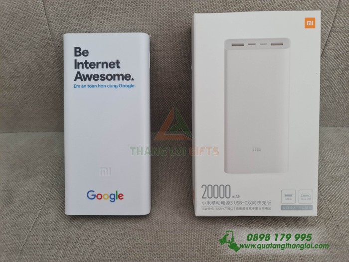 Pin Sac Du Phong Xiaomi 20000mAh in logo GOOGLE lam qua tang