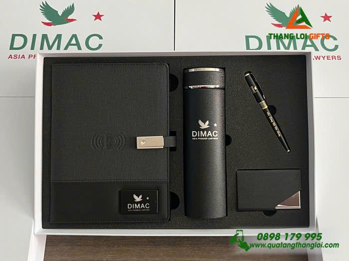 GST 66 – Bộ Quà Tặng In Logo (Sổ sạc đa năng, Bình, Hộp Namecard, Bút)